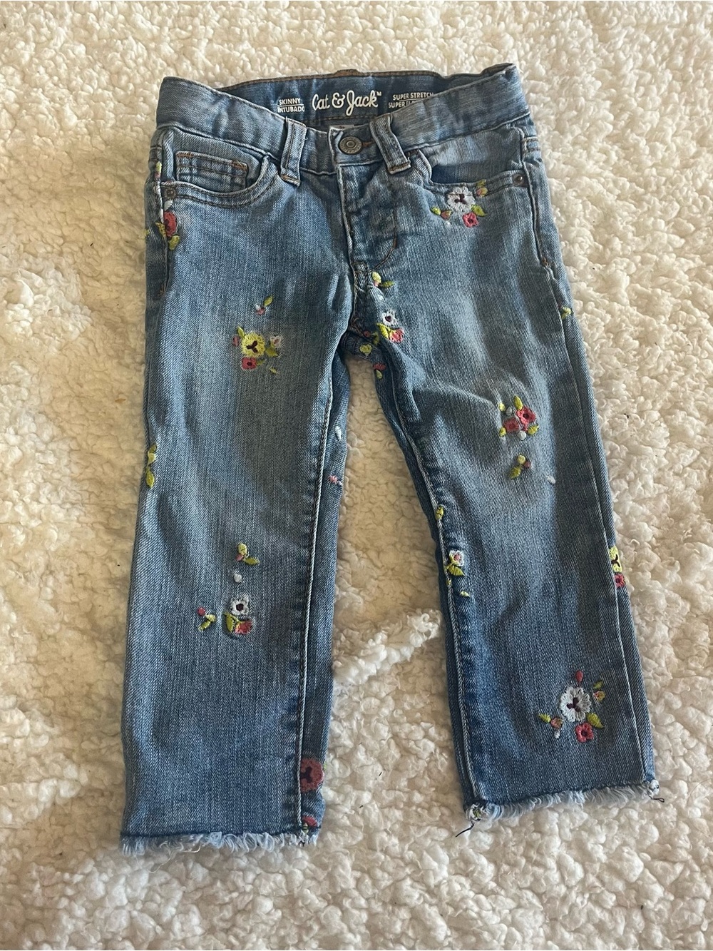 Cat & Jack Light Blue Denim Jean Floral Embroidery